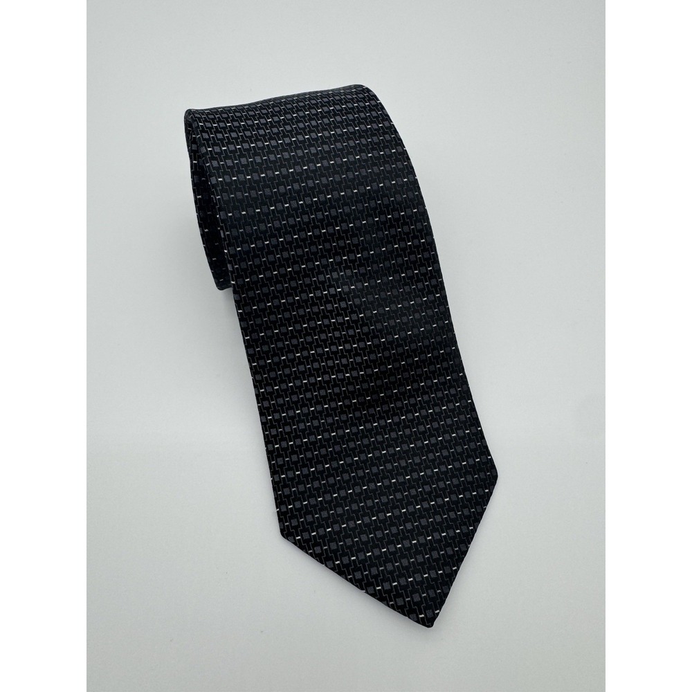 Perry Ellis Portfolio Tie Black Gray Geometric Pattern Silk Necktie Classic Mens